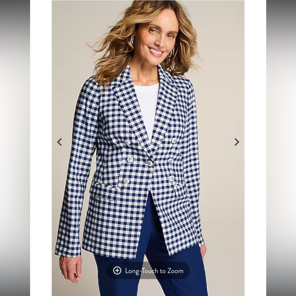 J. Jill Linen Stretch Double Breasted Blaze Size L color- blue ink-french white